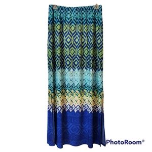 Chico’s 1 Diamond Print Maxi Skirt Blue Green